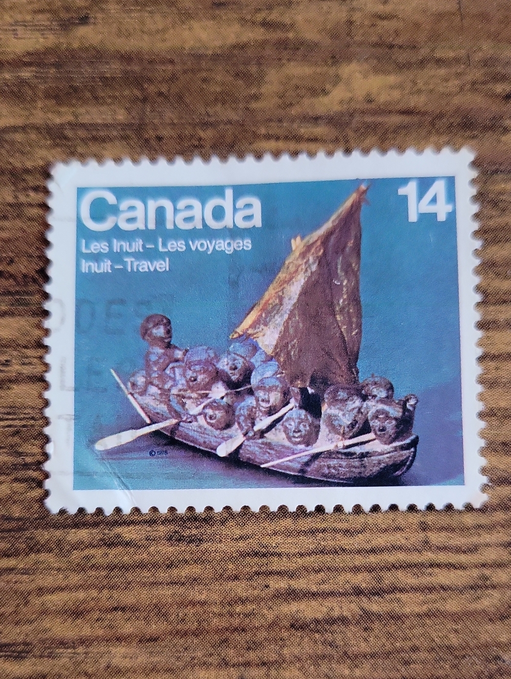 Canada Inuit Travel Ceramic Sculpture Stamp - Blue Accent